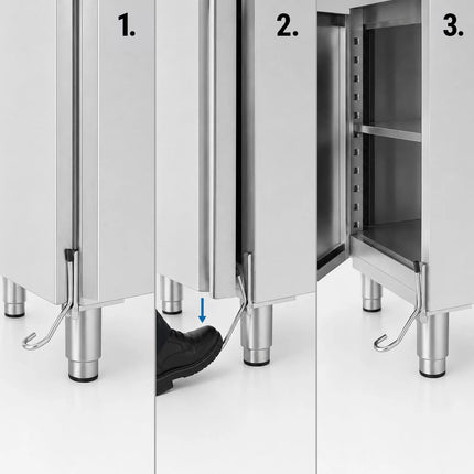 GGM Gastro Foot pedal door opener PREMIUM - Stainless steel - 261x68x131mm - Left hinge - for fridges & freezers (KFS, KF, TKSF, TF)