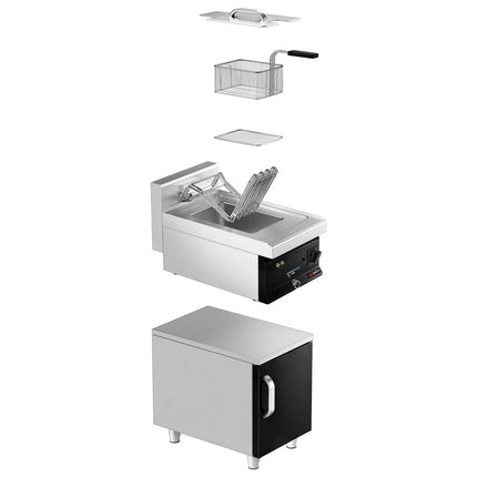 GGM Gastro Free Standing Electric Fryer - 10 litres - 12kW - with drain tap - incl. substructure with 1 door