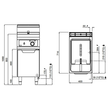 GGM Gastro Free Standing Gas Fryer - 18 litres - 14kW - Electronic control - with drain tap