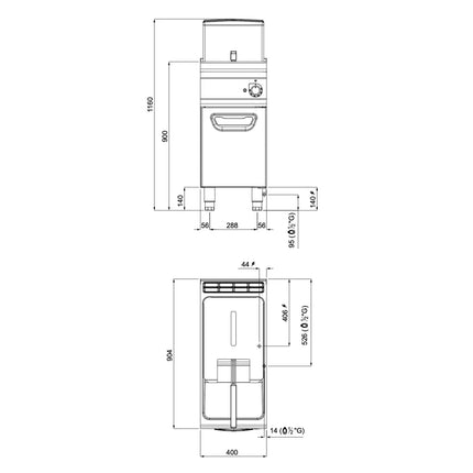 GGM Gastro Free Standing Gas Fryer - 18 litres - 14kW - Electronic control - with drain tap - Indirect heating
