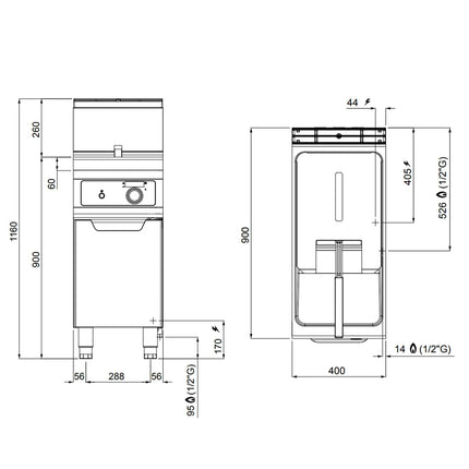 GGM Gastro Free Standing Gas Fryer - 18 litres - 14kW - Indirect heating - Electronic control - with drain tap
