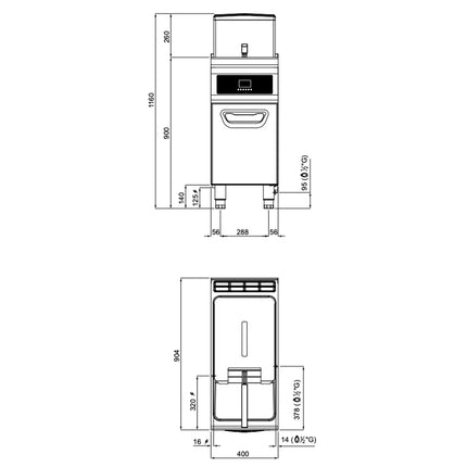 GGM Gastro Free Standing Gas Fryer - 20 litres - 17.5kW - Electronic control - with built-in oil filtration - incl. base frame