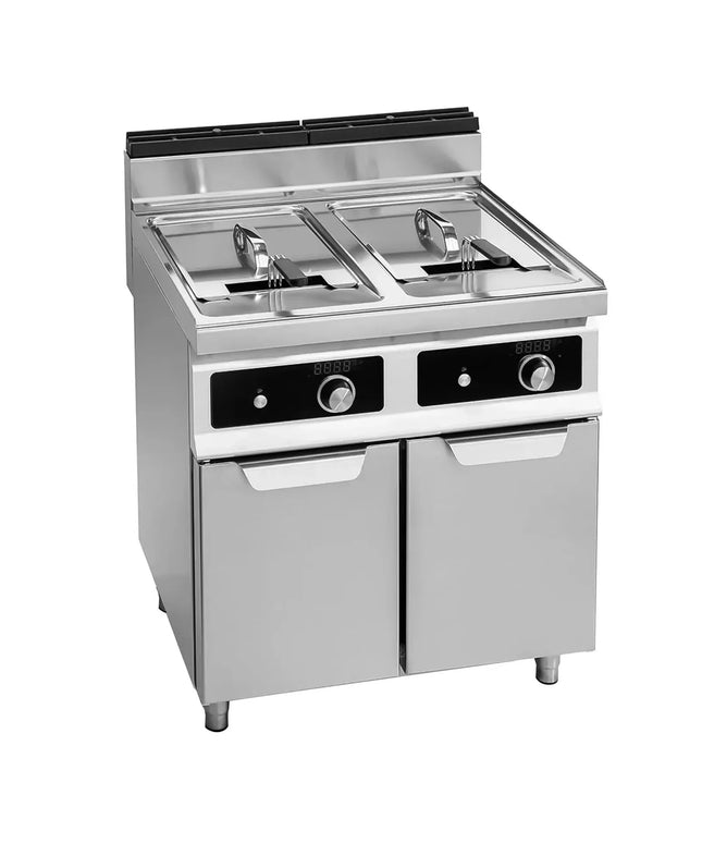 GGM Gastro Free Standing Gas Twin Tank Fryer - 18+18 litres - 28kW - Electronic control - with drain tap
