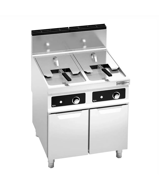 GGM Gastro Free Standing Gas Twin Tank Fryer - 18+18 litres - 28kW - Electronic control - Indirect heating - with drain tap