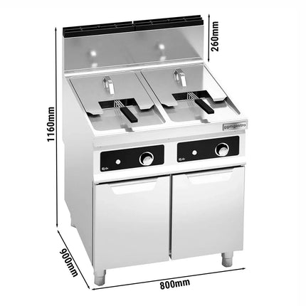 GGM Gastro Free Standing Gas Twin Tank Fryer - 18+18 litres - 28kW - Electronic control - Indirect heating - with drain tap