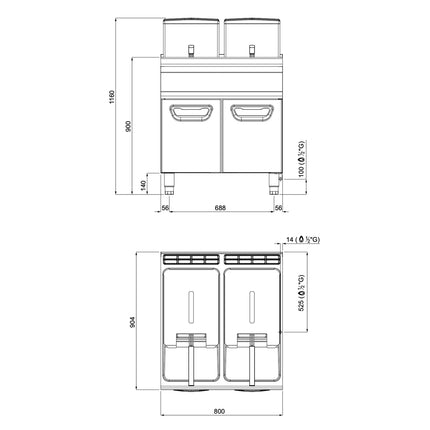 GGM Gastro Free Standing Gas Twin Tank Fryer - 20+20 litres - 35kW - with drain tap