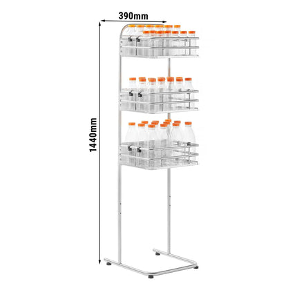 GGM Gastro Freestanding Bottle & Glass Rack for Orange Juicer - Stainless Steel - 390x310x1440mm - with 3 baskets