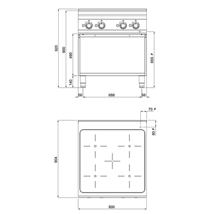GGM Gastro Freestanding Induction Hob - 20kW - 4 zones - with open base shelf - Heavy Duty