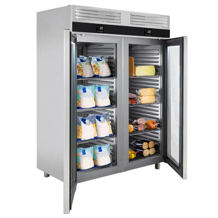 GGM Gastro Fridge Freezer Combination Stainless steel PREMIUM - GN 2/1 - 1400L - with 2 doors & Support grids