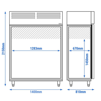 GGM Gastro Fridge Freezer Combination Stainless steel PREMIUM - GN 2/1 - 1400L - with 2 doors & Support grids