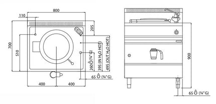 GGM Gastro Gas Boiling Pan - 55L - 15.5kW - Direct Heating - with Water Connection