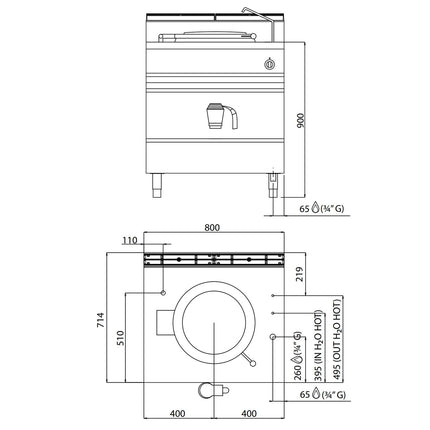 GGM Gastro Gas Boiling Pan - 55L - 15.5kW - Direct Heating - with Water Connection