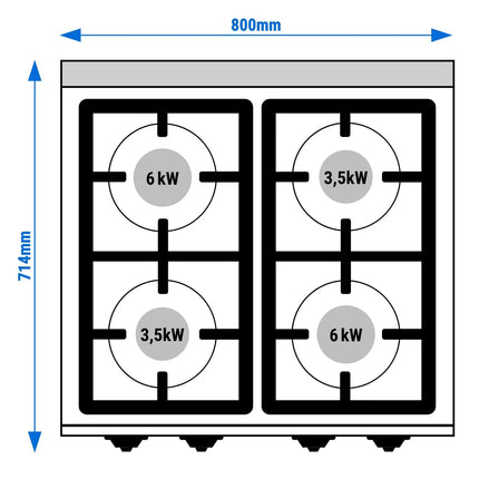 GGM Gastro Gas Boiling Top - 19kW - 4 burners - with open base shelf