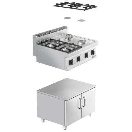 GGM Gastro Gas Boiling Top - 23kW - 4 burners - with base cabinet - 2 doors