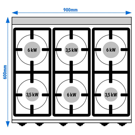 GGM Gastro Gas Boiling Top - 28.5kW - 6 burners - High-Output Burners