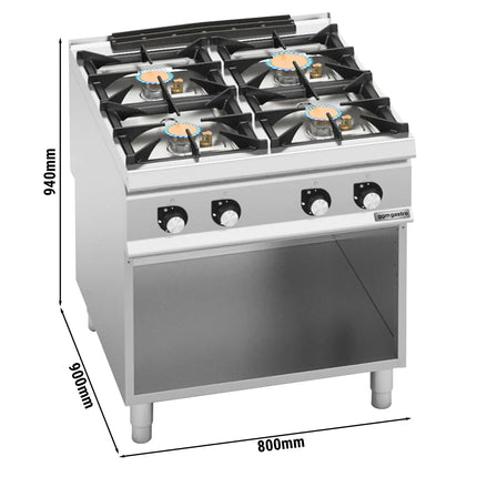 GGM Gastro Gas Boiling Top - 28kW - 4 burners - with open base shelf - Heavy Duty - High-Output Model