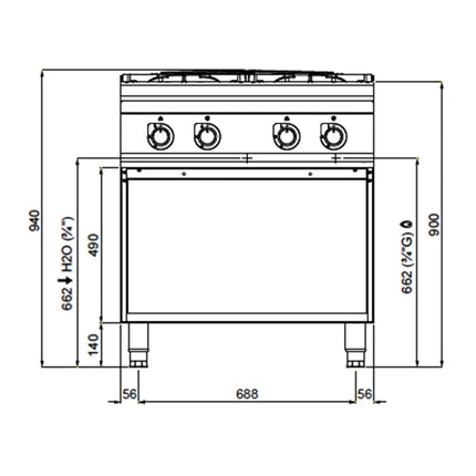 GGM Gastro Gas Boiling Top - 28kW - 4 burners - with open base shelf - Heavy Duty - High-Output Model