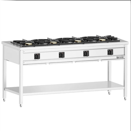GGM Gastro Gas Boiling Top - 34kW - 4 burners - High-Output Burners - with open base shelf - with drip tray - Heavy Duty - High-Output Model