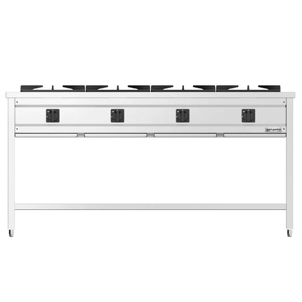 GGM Gastro Gas Boiling Top - 34kW - 4 burners - High-Output Burners - with open base shelf - with drip tray - Heavy Duty - High-Output Model