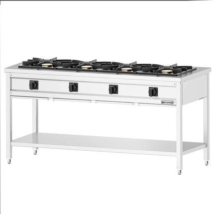 GGM Gastro Gas Boiling Top - 34kW - 4 burners - High-Output Burners - with open base shelf - with drip tray - Heavy Duty - High-Output Model