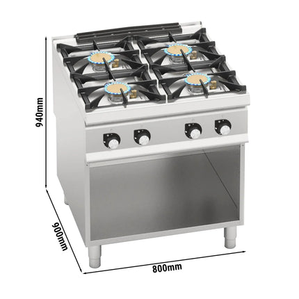 GGM Gastro Gas Boiling Top - 40kW - 4 burners - with open base shelf - Heavy Duty - High-Output Model