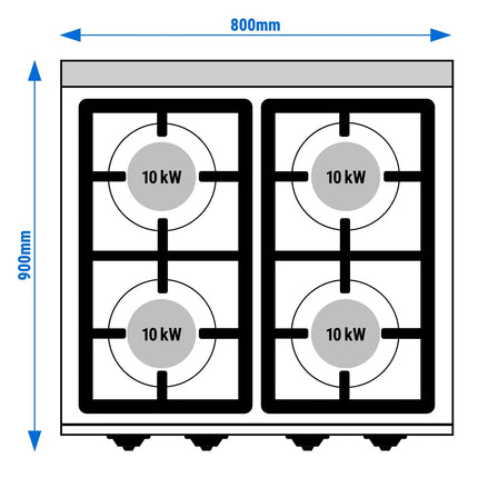 GGM Gastro Gas Boiling Top - 40kW - 4 burners - with open base shelf - Heavy Duty - High-Output Model
