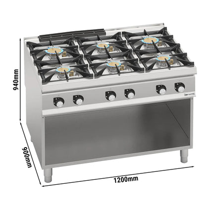 GGM Gastro Gas Boiling Top - 44kW - 6 burners - with open base shelf - Heavy Duty