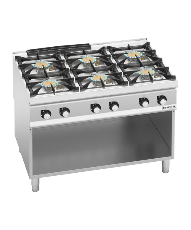 GGM Gastro Gas Boiling Top - 60kW - 6 burners - with open base shelf - Heavy Duty - High-Output Model