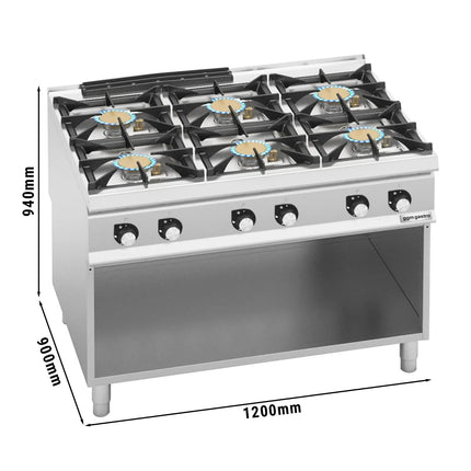 GGM Gastro Gas Boiling Top - 60kW - 6 burners - with open base shelf - Heavy Duty - High-Output Model