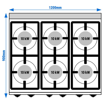 GGM Gastro Gas Boiling Top - 60kW - 6 burners - with open base shelf - Heavy Duty - High-Output Model
