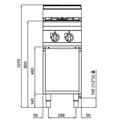 GGM Gastro Gas Boiling Top - 9.5kW - 2 burners - with open base shelf
