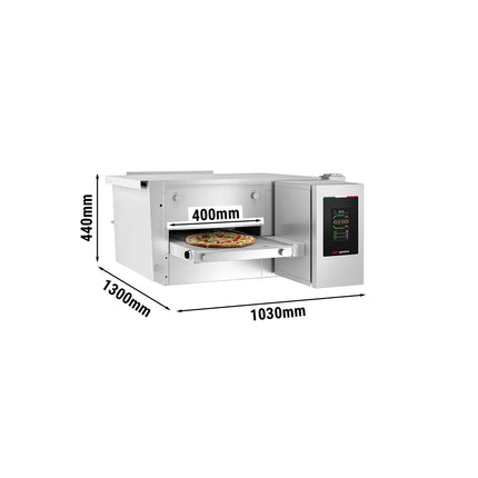 GGM Gastro Gas Conveyor Pizza Oven - 1030x1300mm (103.1 cmx130 cm) - 230V Single Phase - Touchscreen Controls - Belt width: 400mm (39.9 cm) - up to 350°C - for Ø 30cm (30 cm) pizza
