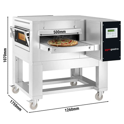 GGM Gastro Gas Conveyor Pizza Oven - 1260x1750mm (126 cmx175 cm) - 230V Single Phase - Digital Controls - Belt width: 500mm (50 cm) - up to 320°C - incl. Base frame - with Wheels