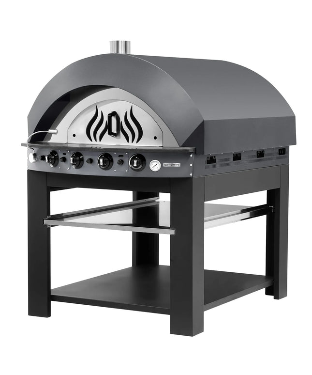 GGM Gastro Gas Deck Pizza Oven - Single Deck - 11 - Ø 25cm (24.9 cm) - Mechanical Controls - Anthracite - up to 400°C - incl. Base frame