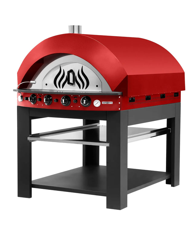 GGM Gastro Gas Deck Pizza Oven - Single Deck - 9 - Ø 25cm (25.4 cm) - Mechanical Controls - Red - up to 400°C - incl. Base frame