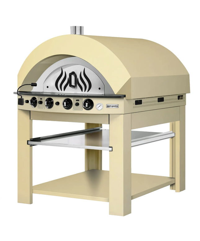 GGM Gastro Gas Deck Pizza Oven - Single Deck - 9 - Ø 25cm (25.4 cm) - Mechanical Controls - Cream Yellow - up to 400°C - incl. Base frame