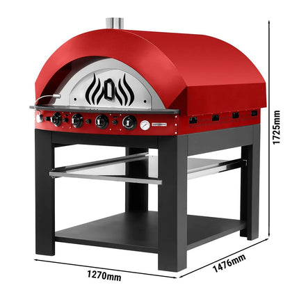 GGM Gastro Gas Deck Pizza Oven - Single Deck - 9 - Ø 25cm (25.4 cm) - Mechanical Controls - Red - up to 400°C - incl. Base frame