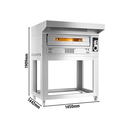 GGM Gastro Gas Deck Pizza Oven - Single Deck - Firebrick Base - 6 - Ø 35cm (35.1 cm) - 230V Single Phase - Mechanical Controls - incl. Stainless steel hood & Base frame & Wheels