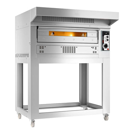 GGM Gastro Gas Deck Pizza Oven - Single Deck - Firebrick Base - 6 - Ø 35cm (35.1 cm) - 230V Single Phase - Mechanical Controls - incl. Stainless steel hood & Base frame & Wheels