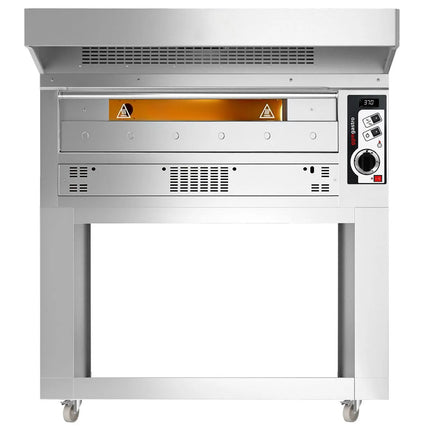GGM Gastro Gas Deck Pizza Oven - Single Deck - Firebrick Base - 6 - Ø 35cm (35.1 cm) - 230V Single Phase - Mechanical Controls - incl. Stainless steel hood & Base frame & Wheels