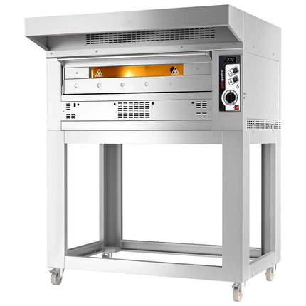 GGM Gastro Gas Deck Pizza Oven - Single Deck - Firebrick Base - 6 - Ø 35cm (35.1 cm) - 230V Single Phase - Mechanical Controls - incl. Stainless steel hood & Base frame & Wheels