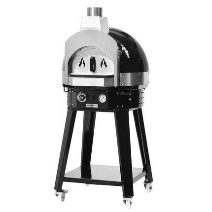 GGM Gastro Gas Deck Pizza Oven - Single Deck - for Ø 60cm (59.9 cm) pizza - Mechanical Controls - Black - up to 400°C - incl. Base frame