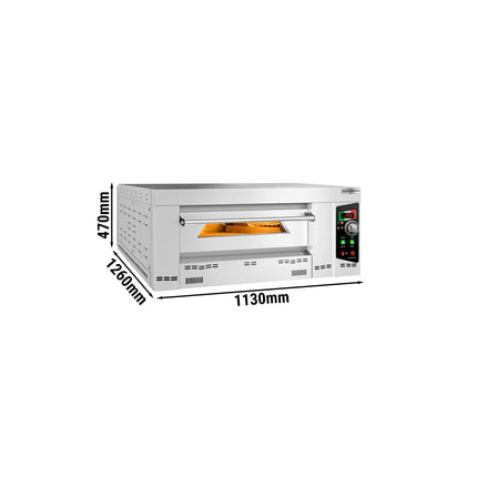 GGM Gastro Gas Deck Pizza Oven - Single Deck - Refractory Stone Deck - 6 - Ø 34cm (34 cm) - 230V Single Phase - Mechanical Controls - up to 450°C - incl. Chimney, Ø150mm flue pipe, Natural gas & Propane jets