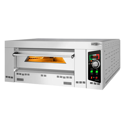 GGM Gastro Gas Deck Pizza Oven - Single Deck - Refractory Stone Deck - 6 - Ø 34cm (34 cm) - 230V Single Phase - Mechanical Controls - up to 450°C - incl. Chimney, Ø150mm flue pipe, Natural gas & Propane jets
