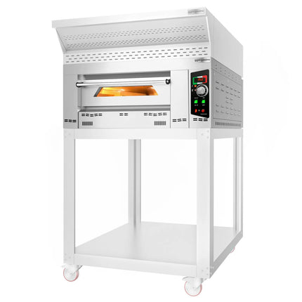 GGM Gastro Gas Deck Pizza Oven - Single Deck - Refractory Stone Deck - 6 - Ø 34cm (34 cm) - 230V Single Phase - Mechanical Controls - up to 450°C - incl. Chimney, Ø150mm flue pipe, Natural gas & Propane jets