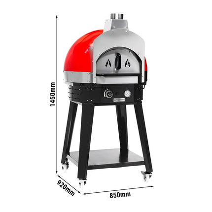 GGM Gastro Gas Deck Pizza Oven - Single Deck - Stone Deck - Mechanical Controls - Red - up to 400°C - incl. Base frame