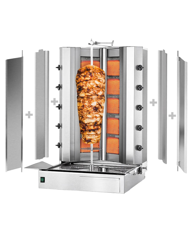 GGM Gastro Gas Doner Kebab Grill (Shawarma/Gyros) - 10 Burner - up to 120kg - 32.5kW - Countertop - incl. 2 splash guards & 2 double doors
