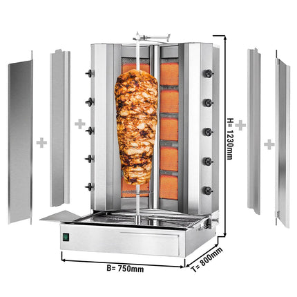 GGM Gastro Gas Doner Kebab Grill (Shawarma/Gyros) - 10 Burner - up to 120kg - 32.5kW - Countertop - incl. 2 splash guards & 2 double doors