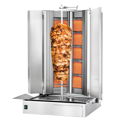 GGM Gastro Gas Doner Kebab Grill (Shawarma/Gyros) - 10 Burner - up to 120kg - 32.5kW - Countertop - incl. 2 splash guards & 2 double doors