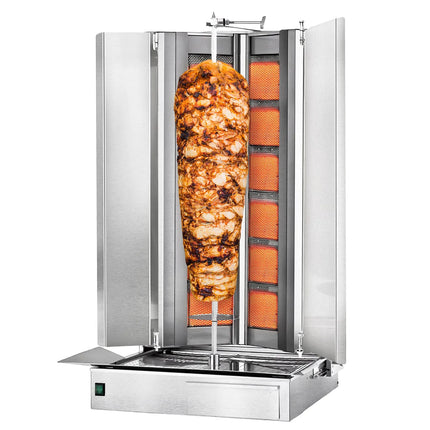 GGM Gastro Gas Doner Kebab Grill (Shawarma/Gyros) - 12 Burner - up to 150kg - 39kW - Countertop - incl. 2 splash guards & 2 double doors